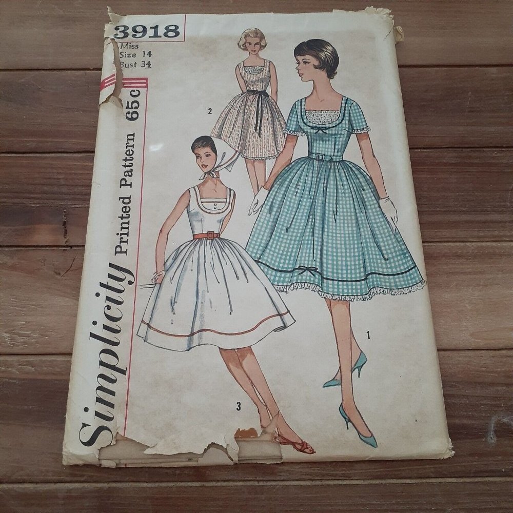 Vintage Simplicity 3918 Sewing Pattern Fit Flare Swing Circle Dress 14